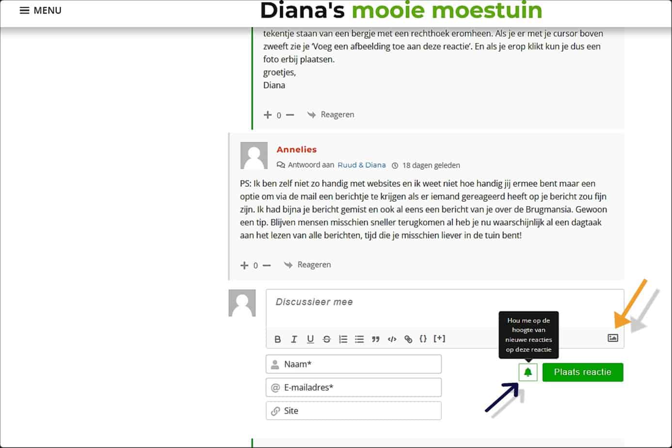 Website abonneren reactie plus foto invoegen
